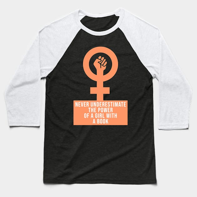 Never underestimate the power of a girl with a book - RBG Baseball T-Shirt by Room Thirty Four